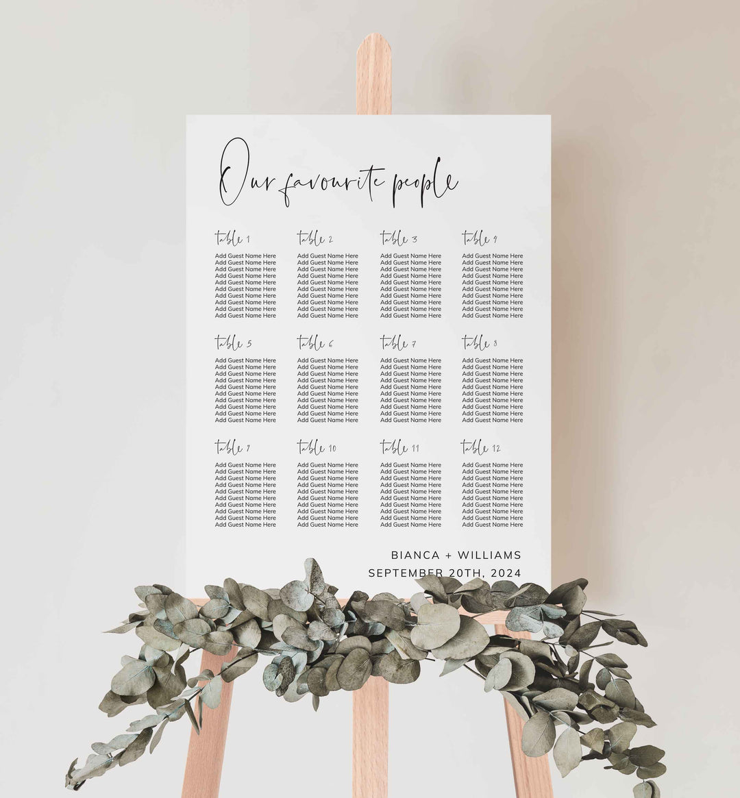 Modern Minimal Wedding Seating Chart Sign Printable