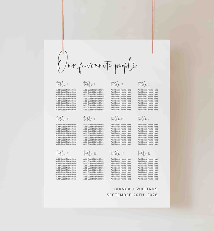 Modern Minimal Wedding Seating Chart Sign Printable