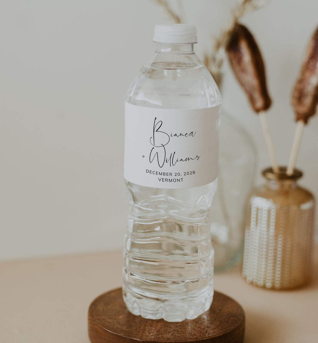 Modern Minimal Wedding Water Bottle Label Printable