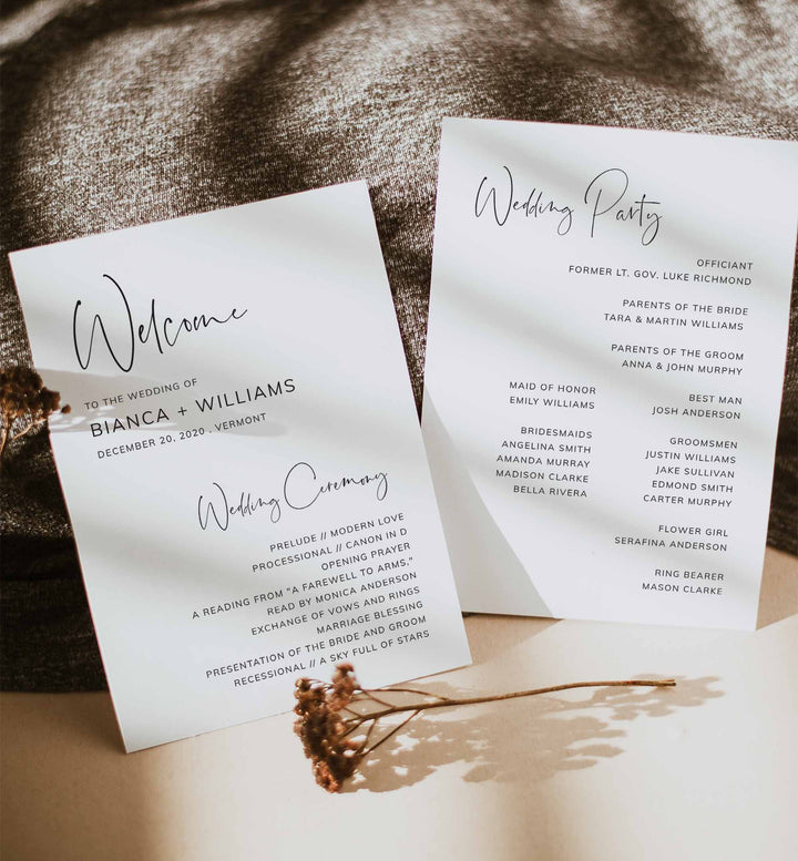 Modern Minimal Fan Wedding Program Printable