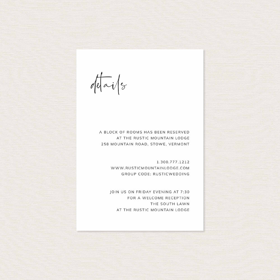 Modern Minimal Wedding Details Card Printable