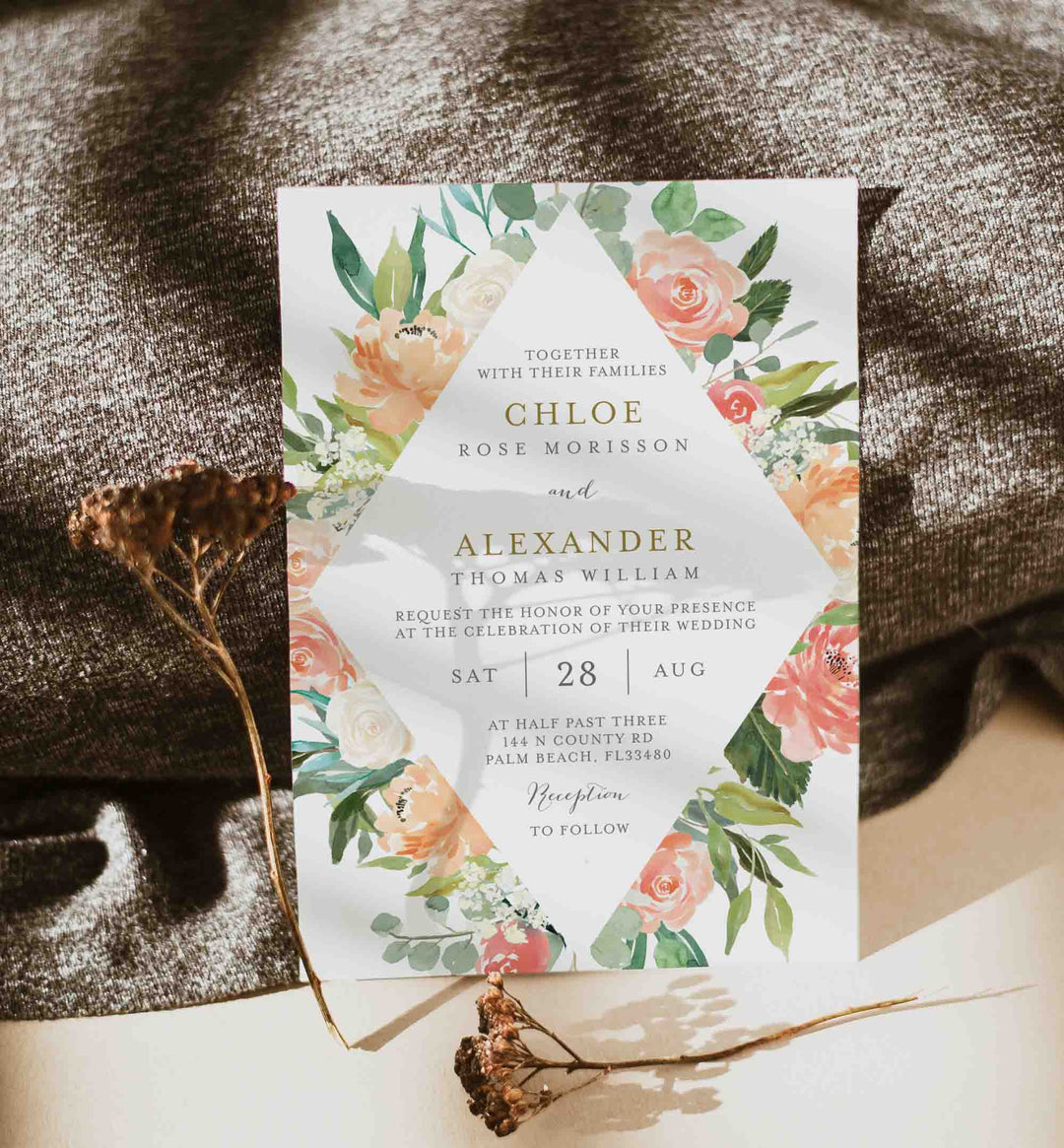 Peach and Cream Wedding Invitation Printable