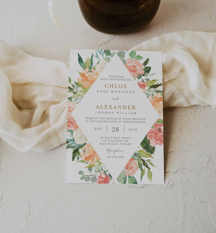 Peach and Cream Wedding Invitation Printable