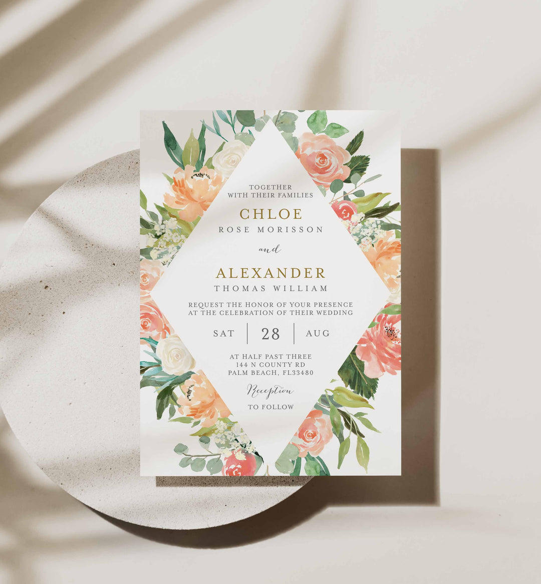 Peach and Cream Wedding Invitation Printable