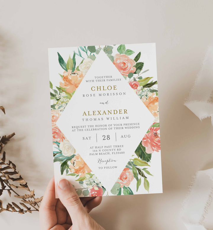 Peach and Cream Wedding Invitation Printable