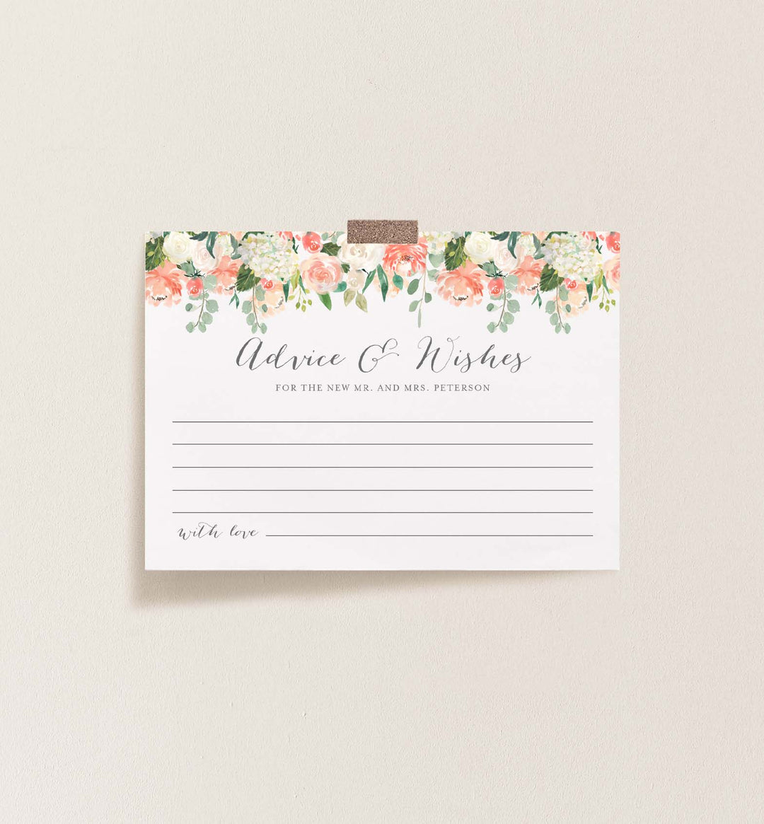 Peach and Cream Wedding Advice and Wishes Printable