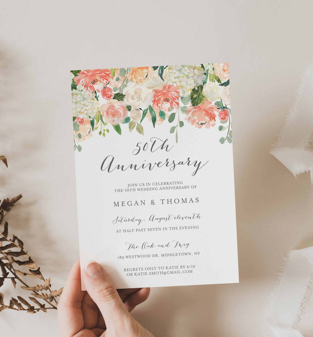 Peach and Cream Wedding Anniversary Invitation Printable