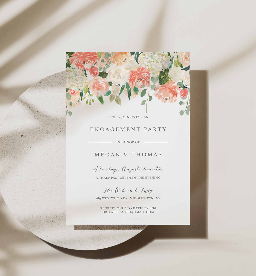 Peach and Cream Engagement Invitation Printable