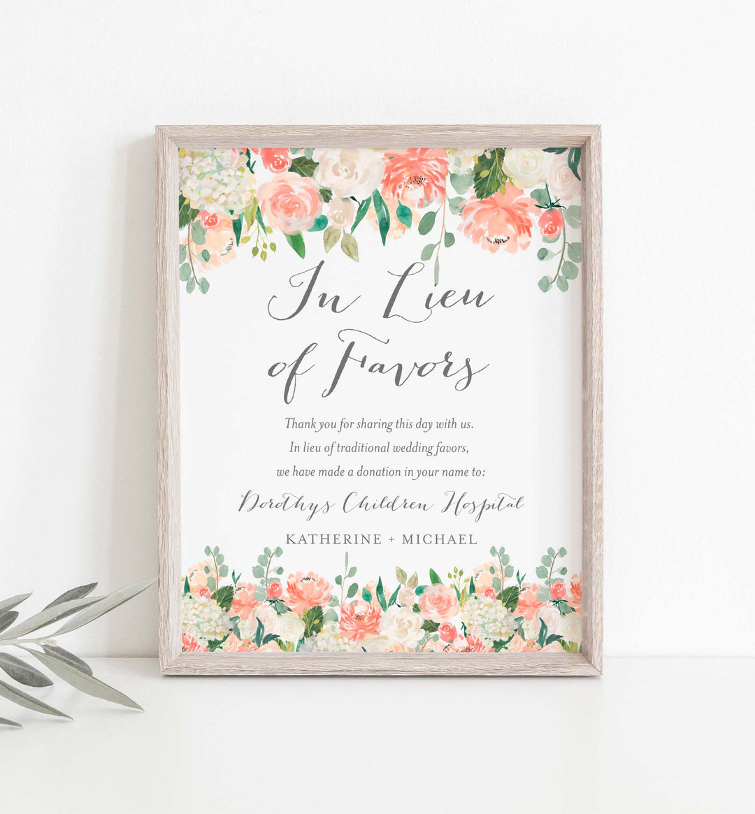Peach and Cream Wedding In Lieu Of Favours Sign Printable