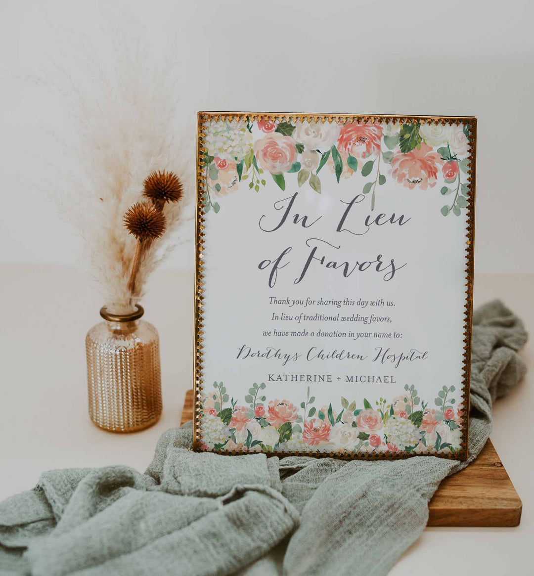 Peach and Cream Wedding In Lieu Of Favours Sign Printable