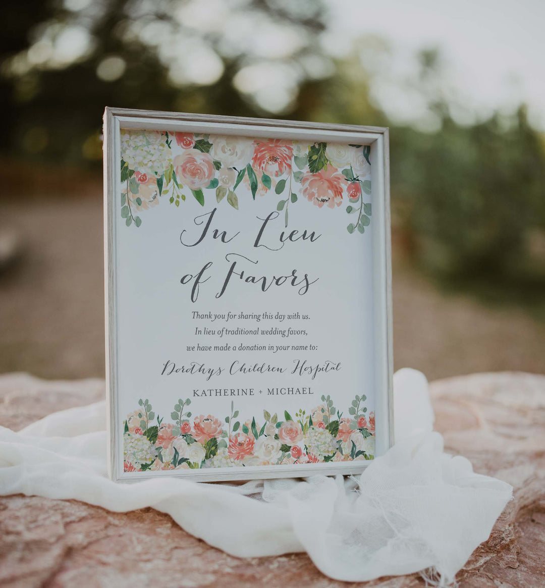 Peach and Cream Wedding In Lieu Of Favours Sign Printable