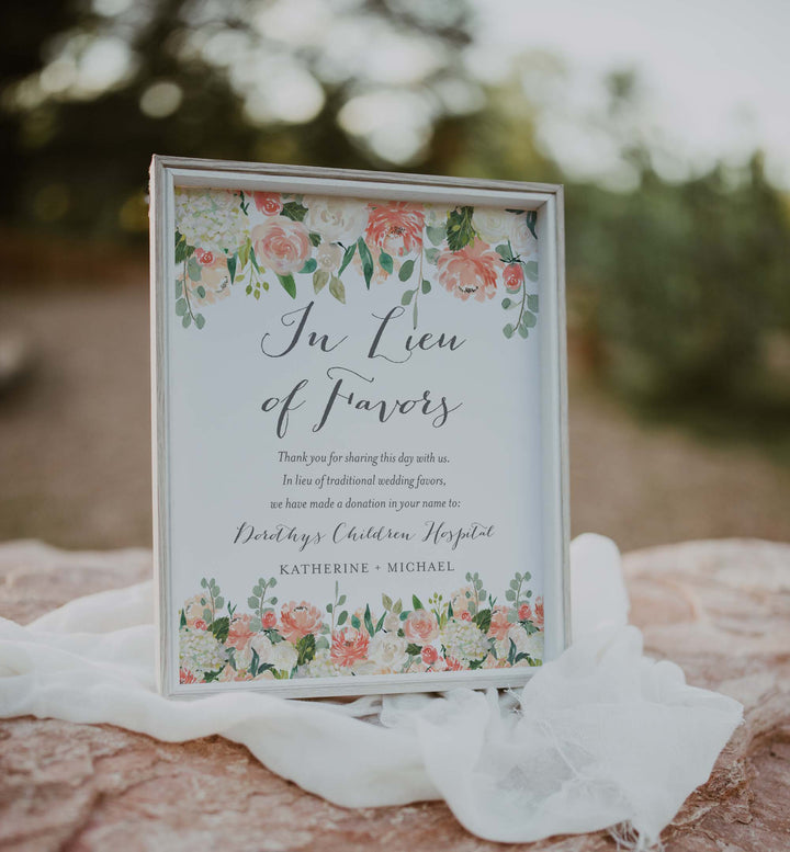 Peach and Cream Wedding In Lieu Of Favours Sign Printable