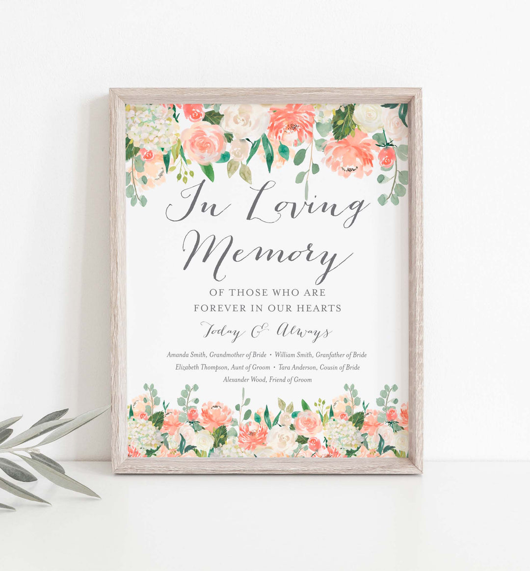 Peach and Cream Wedding In Loving Memory Sign Printable