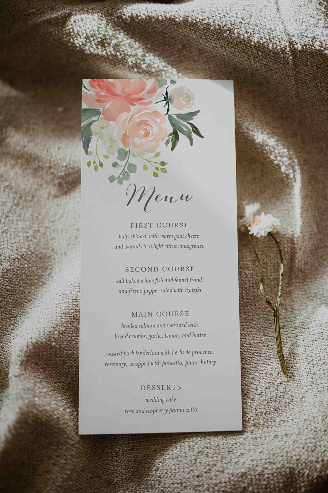 Peach and Cream Wedding Menu Card Printable