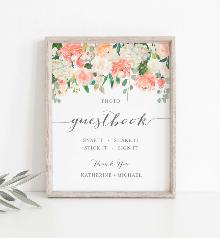 Peach and Cream Wedding Photo Guestbook Sign Printable