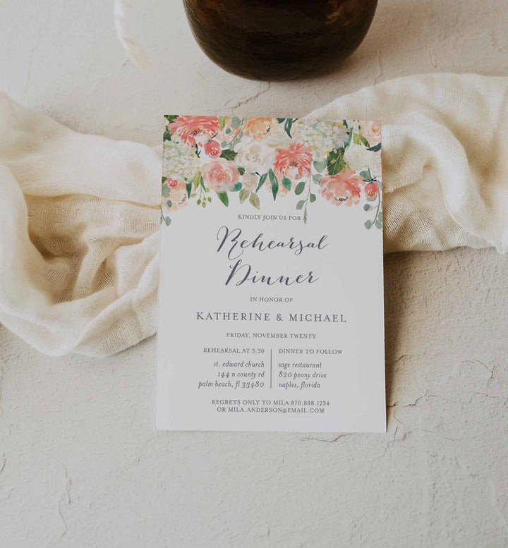 Peach and Cream Wedding Rehearsal Dinner Invitation Printable