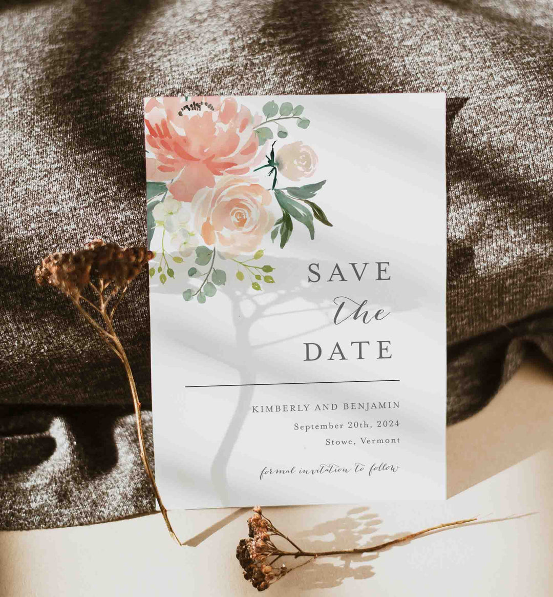 Peach and Cream Wedding Save The Date Card Printable