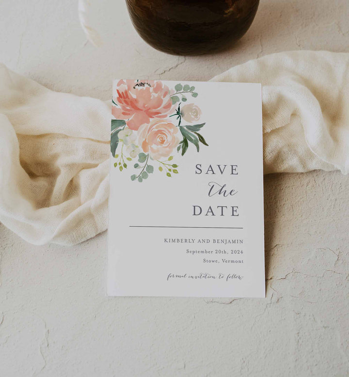 Peach and Cream Wedding Save The Date Card Printable