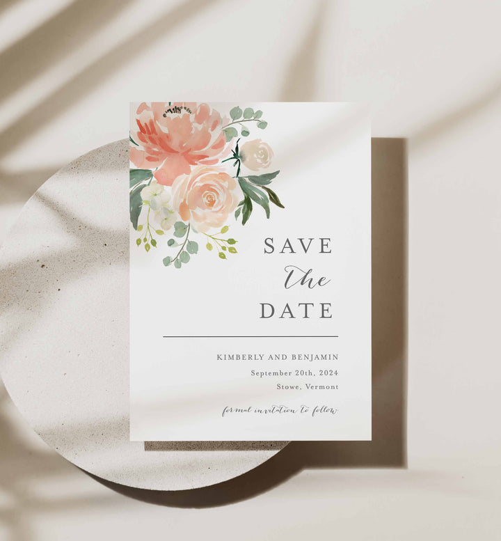 Peach and Cream Wedding Save The Date Card Printable