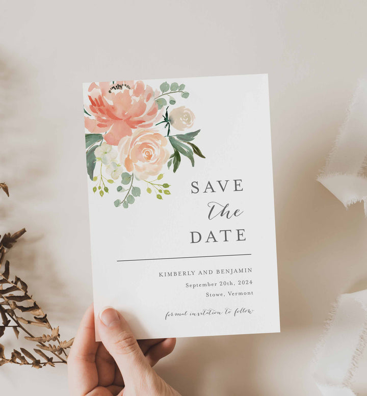 Peach and Cream Wedding Save The Date Card Printable