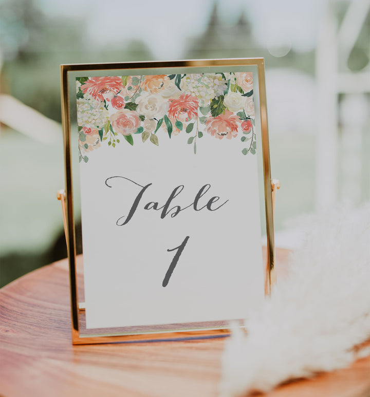 Peach and Cream Wedding Table Number Printable