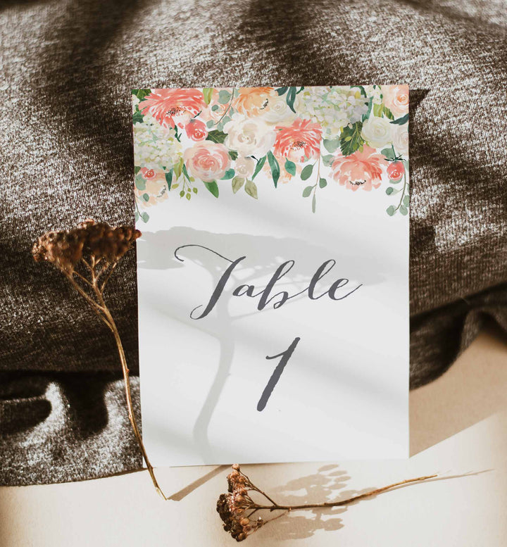 Peach and Cream Wedding Table Number Printable