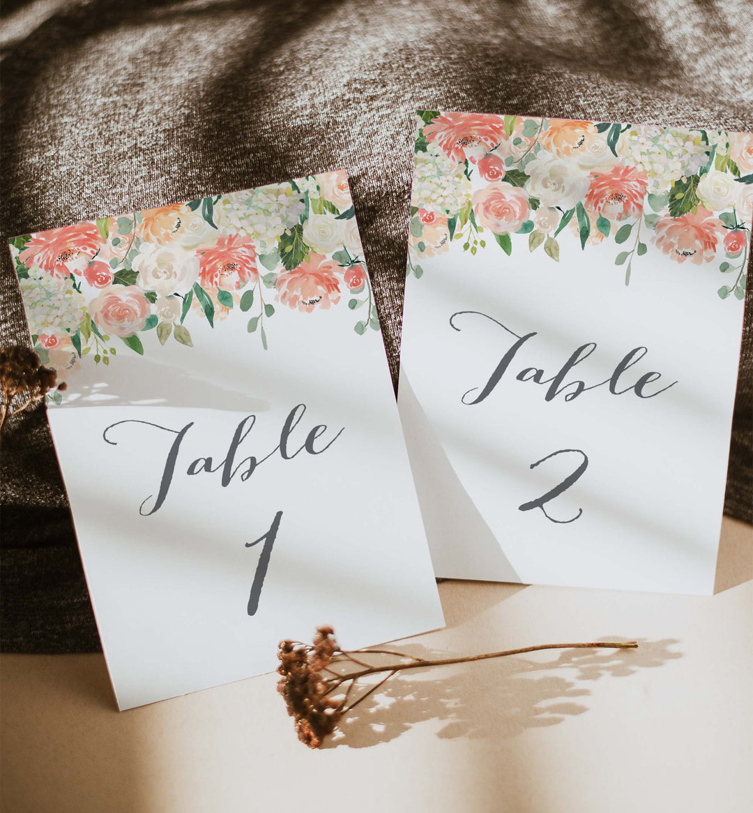 Peach and Cream Wedding Table Number Printable