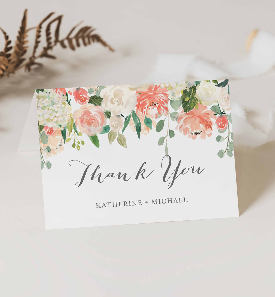 Peach and Cream Wedding Thank You Card Printable