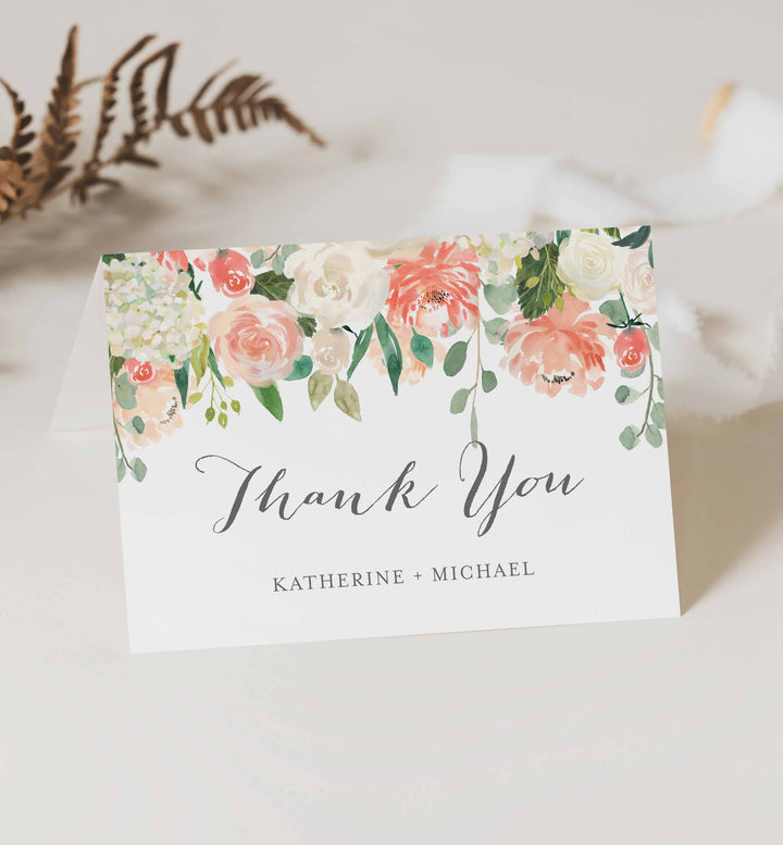 Peach and Cream Wedding Thank You Card Printable