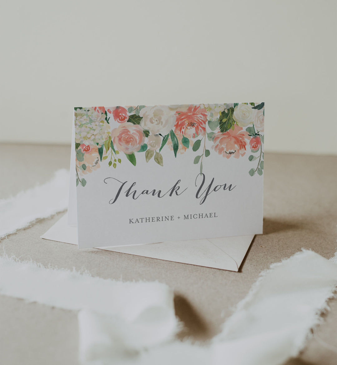 Peach and Cream Wedding Thank You Card Printable