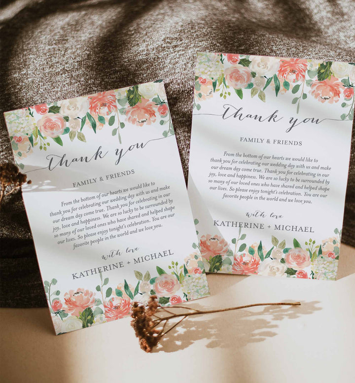 Peach and Cream Wedding Thank You Note Printable