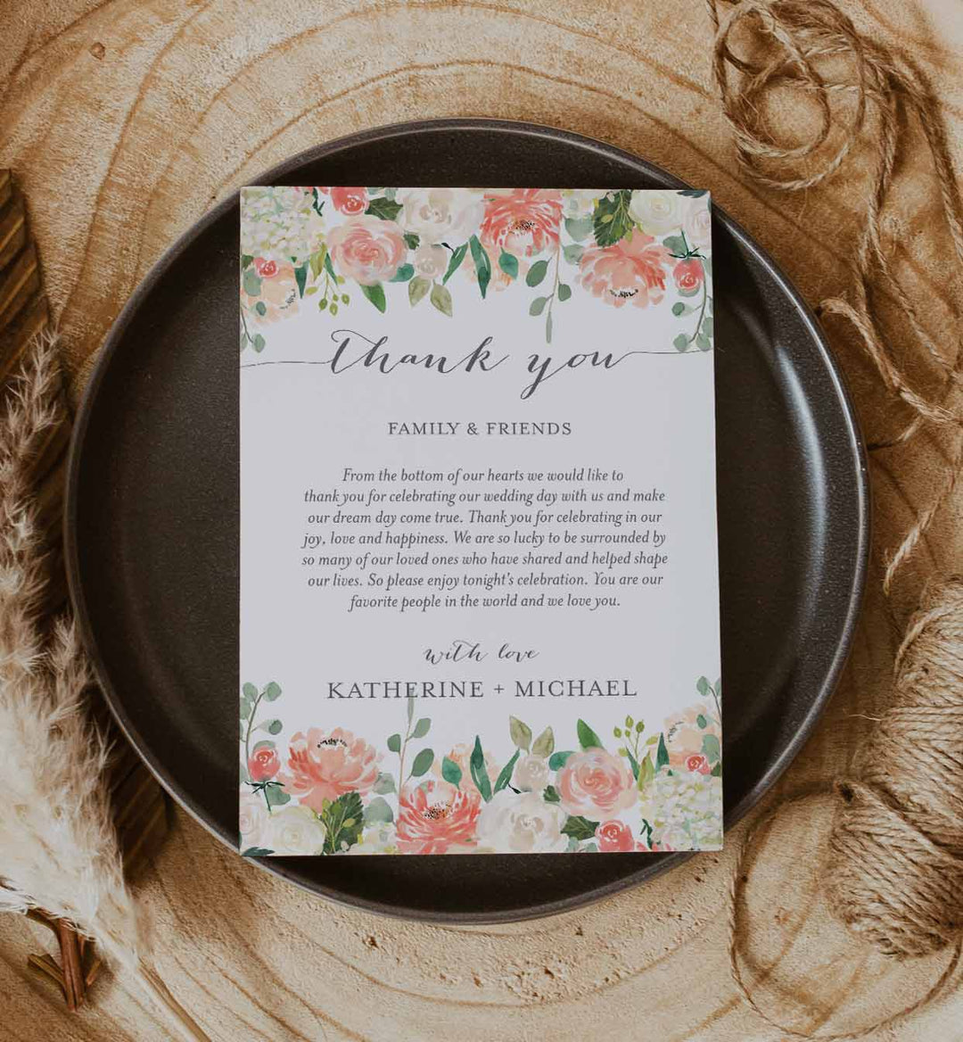 Peach and Cream Wedding Thank You Note Printable