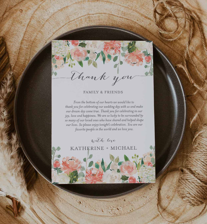 Peach and Cream Wedding Thank You Note Printable
