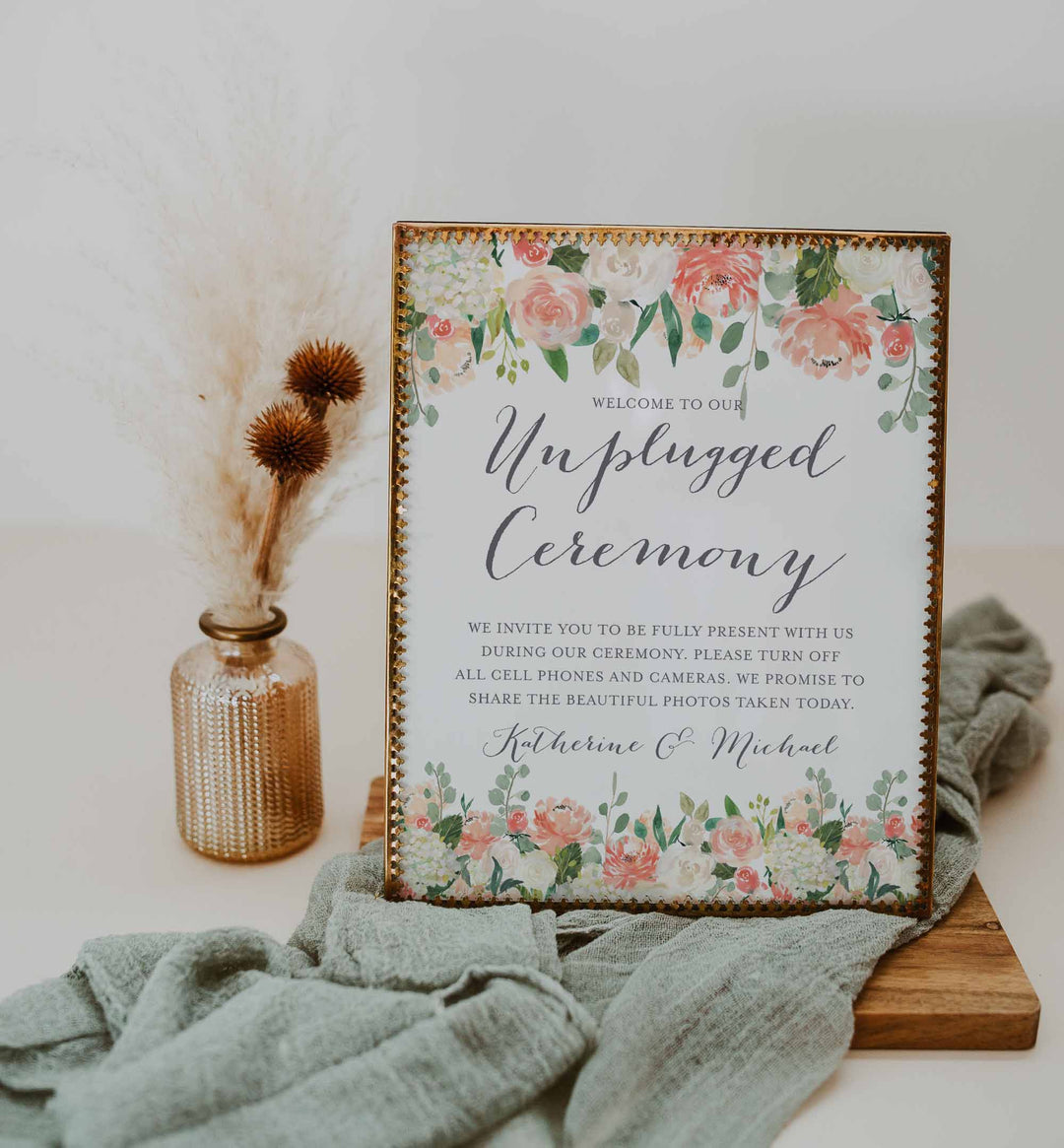 Peach and Cream Wedding Unplugged Ceremony Sign Printable