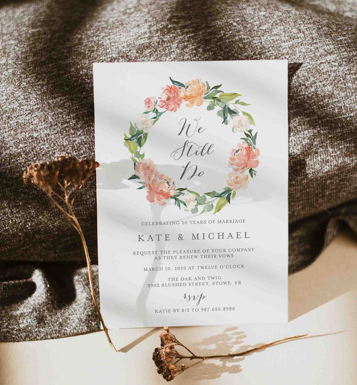 Peach and Cream Wedding Vow Renewal Invitation Printable