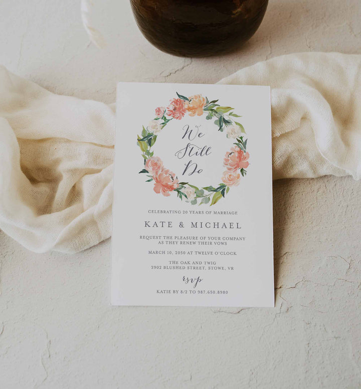 Peach and Cream Wedding Vow Renewal Invitation Printable