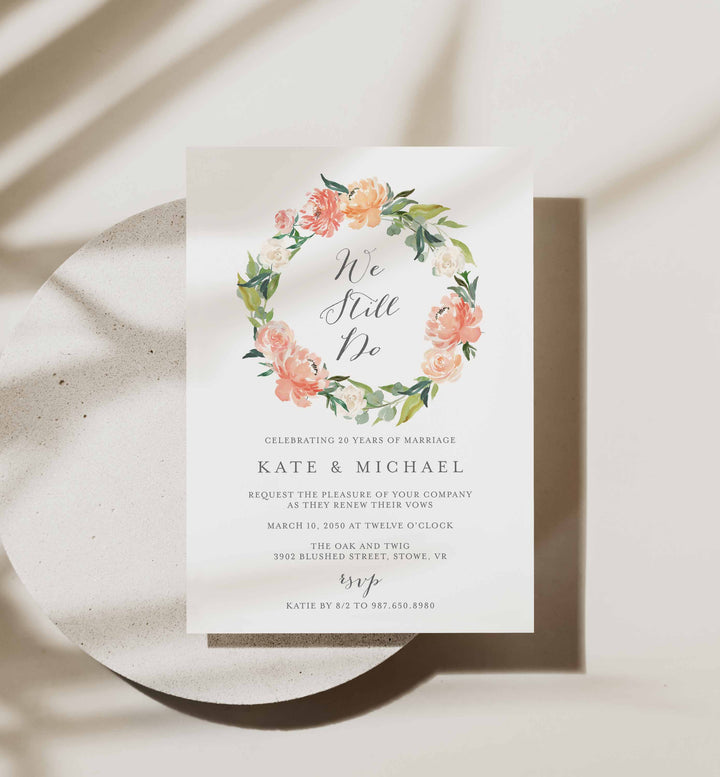 Peach and Cream Wedding Vow Renewal Invitation Printable