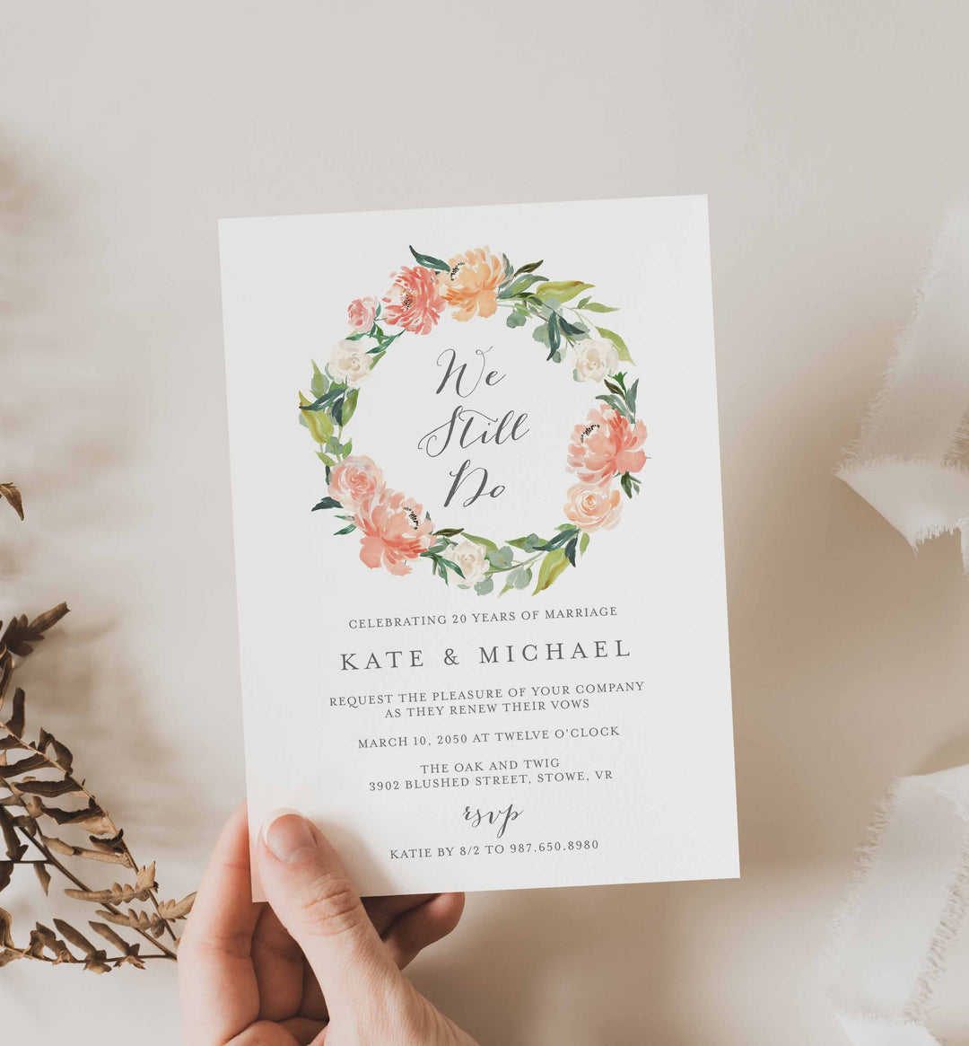 Peach and Cream Wedding Vow Renewal Invitation Printable