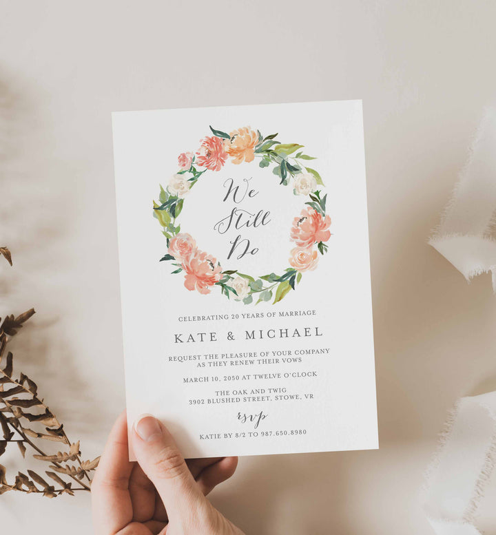 Peach and Cream Wedding Vow Renewal Invitation Printable