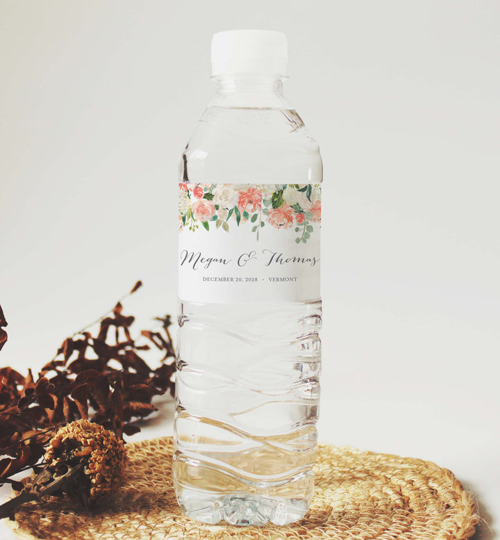 Peach and Cream Wedding Water Bottle Label Printable