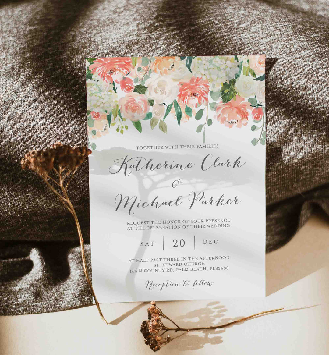 Peach and Cream Wedding Invitation Printable