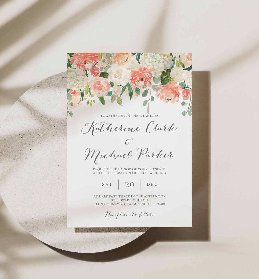 Peach and Cream Wedding Invitation Printable