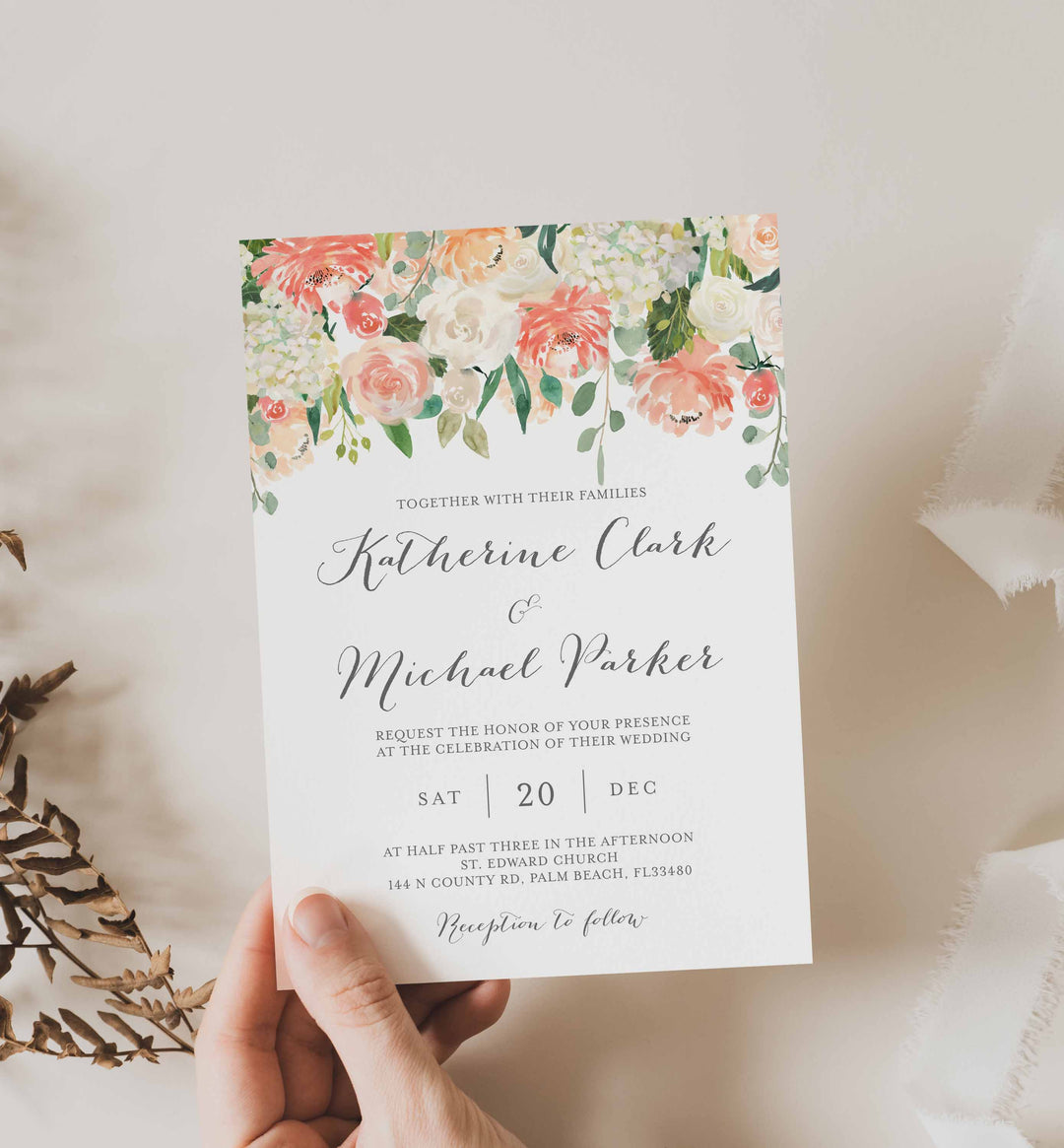 Peach and Cream Wedding Invitation Printable