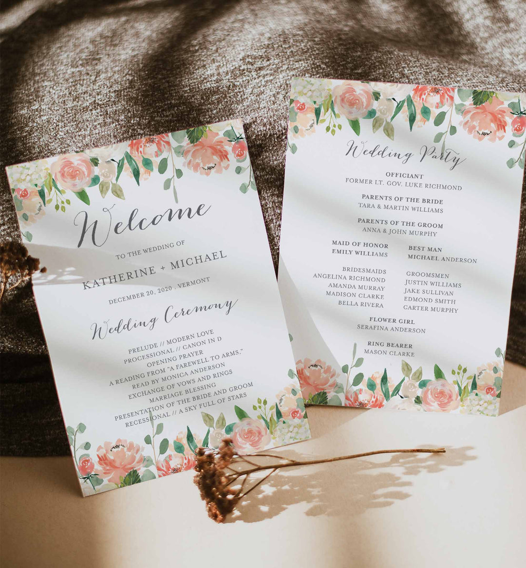 Peach and Cream Fan Wedding Program Printable