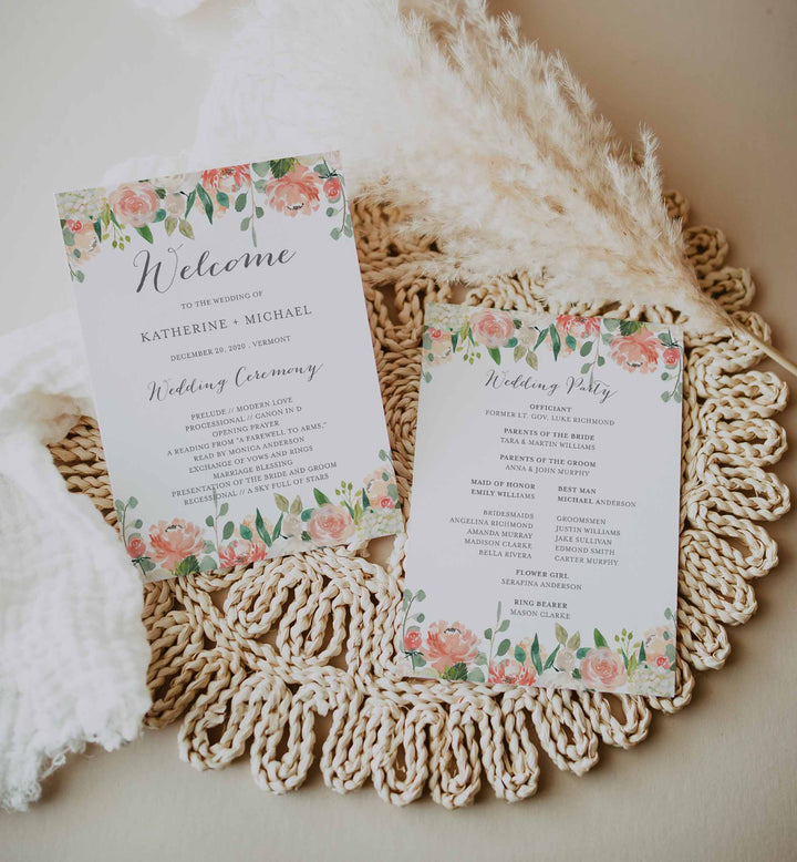 Peach and Cream Fan Wedding Program Printable