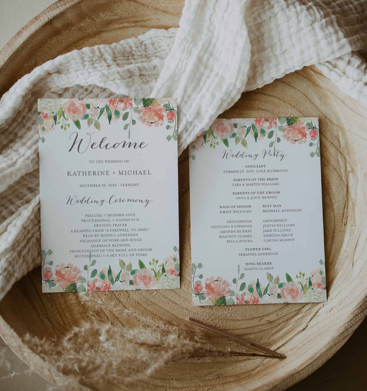 Peach and Cream Fan Wedding Program Printable