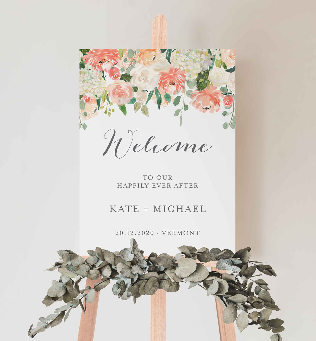 Peach and Cream Wedding Welcome Sign Printable