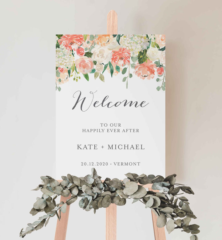 Peach and Cream Wedding Welcome Sign Printable