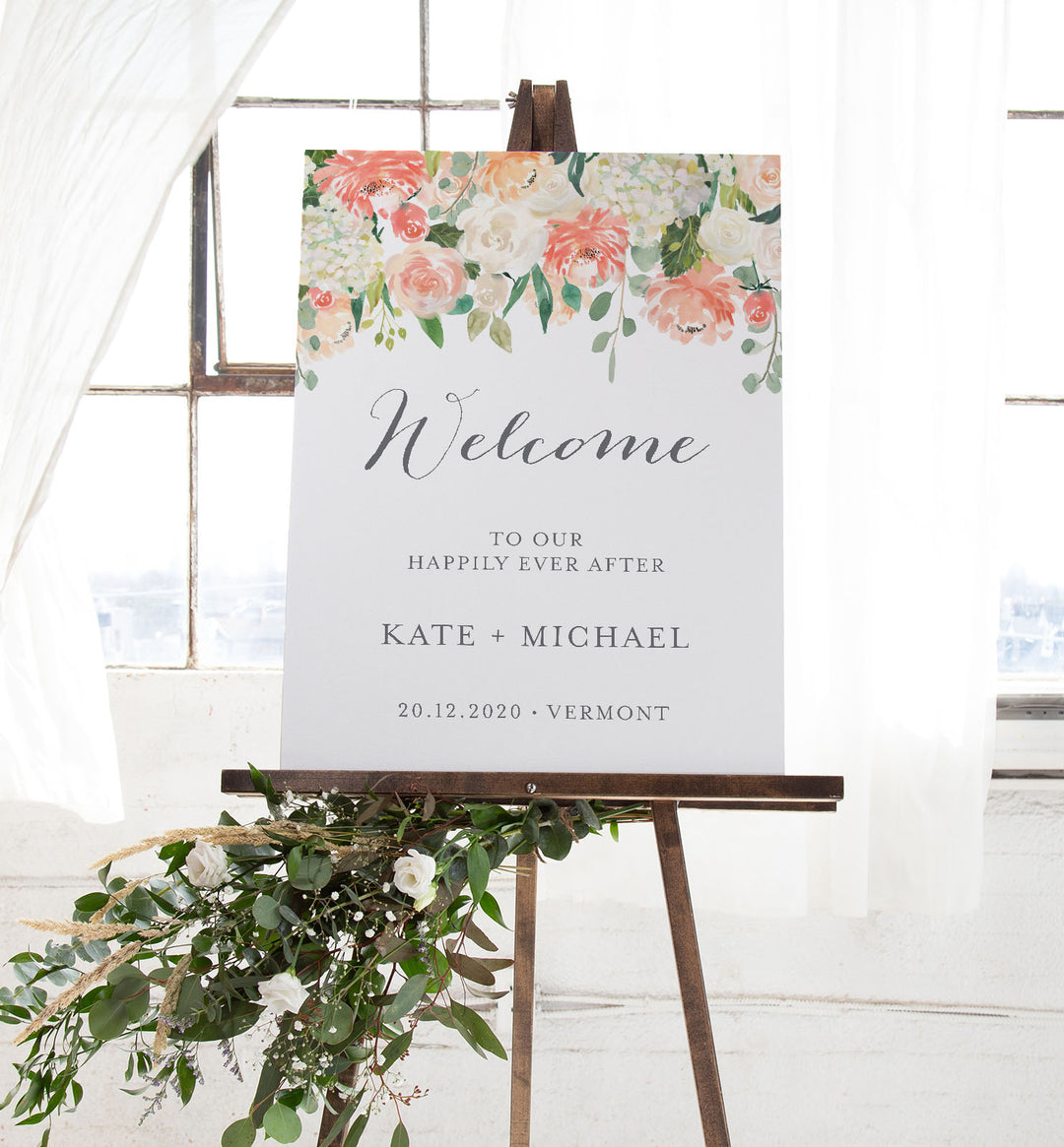 Peach and Cream Wedding Welcome Sign Printable