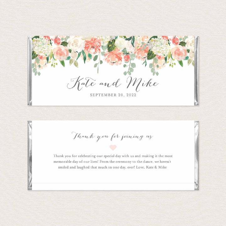 Peach and Cream Wedding Chocolate Bar Wrapper Printable